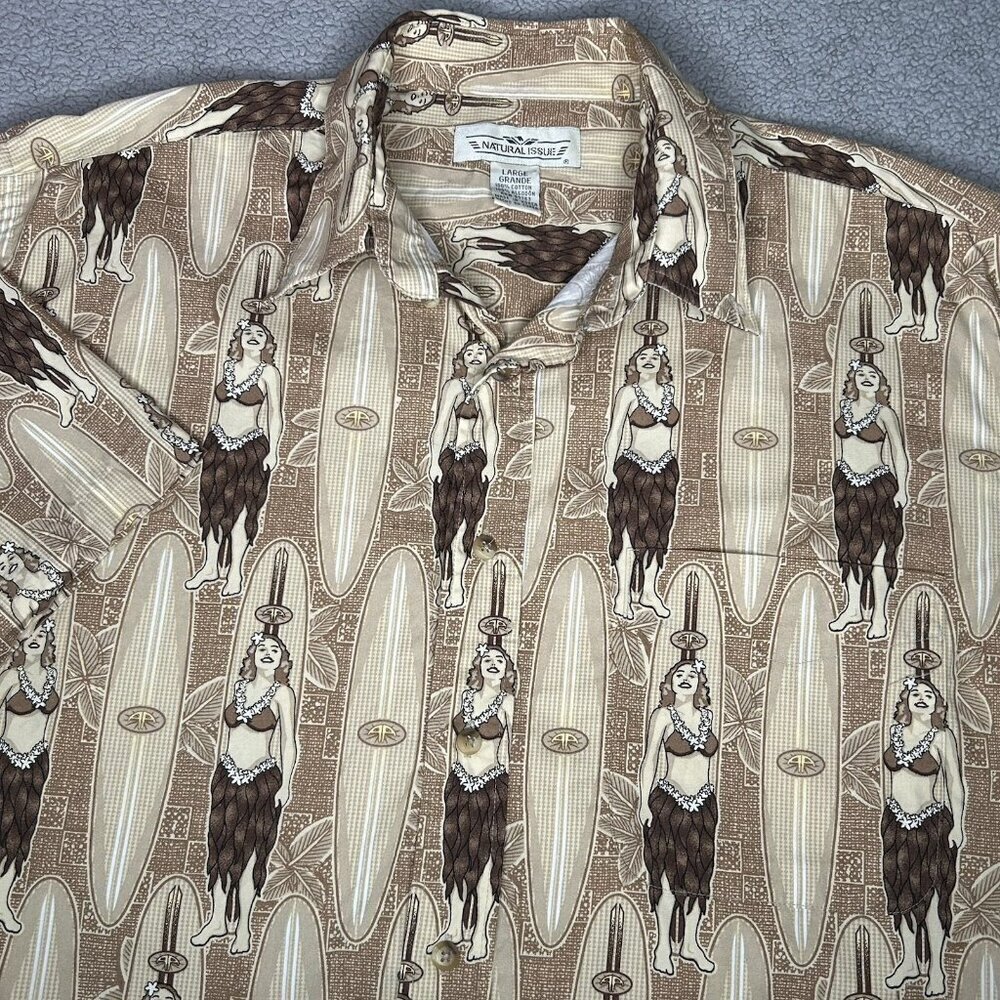 Vintage Natural Issue Hawaiian Shirt Mens Large Hula Girl Surf Aloha Tropical L